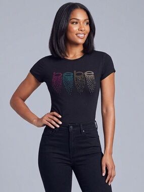 New Bebe colorful logo crew neck black Short Sleeve  size L